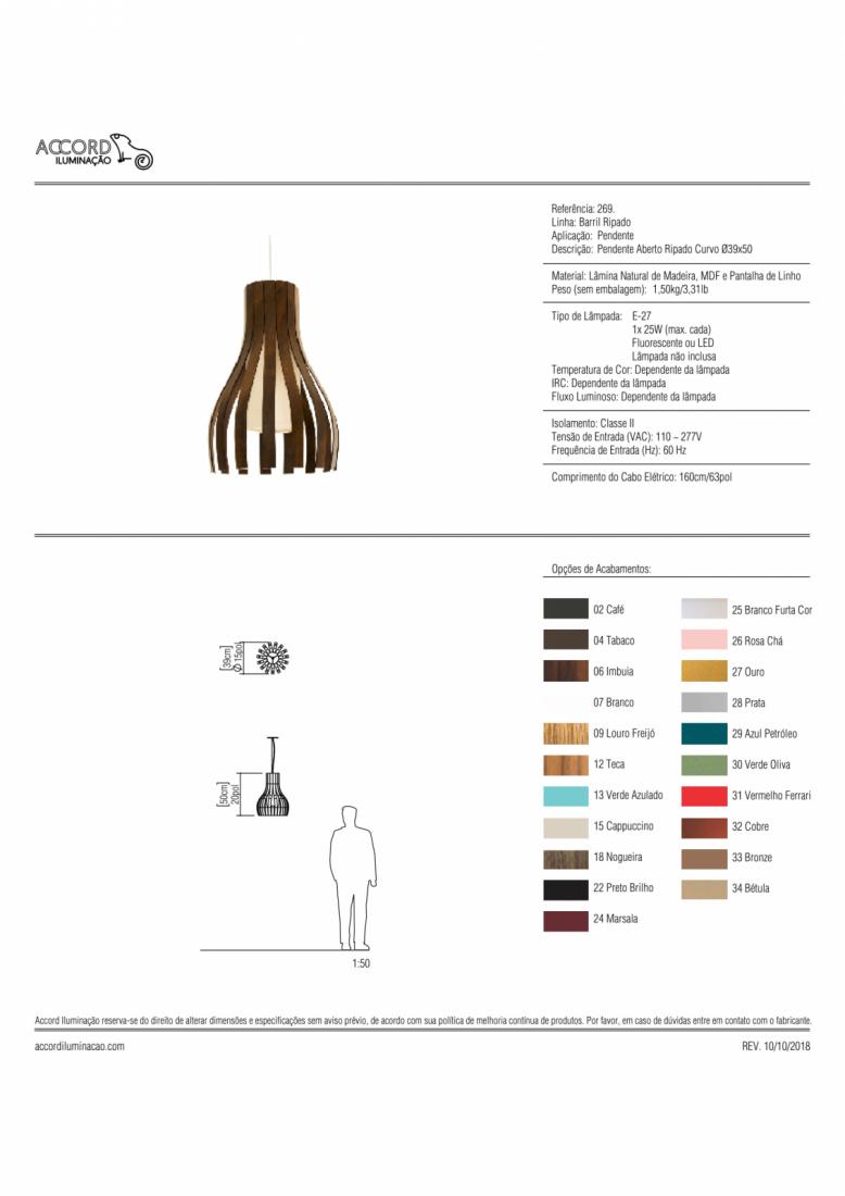 Pendente Accord Aberto Ripado Cruvo 1L E27 Ø350x500mm 269