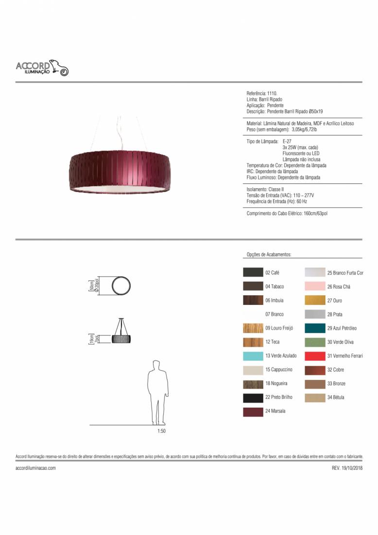 Pendente Accord Barril Ripado 3L E27 Ø500x190mm 1110