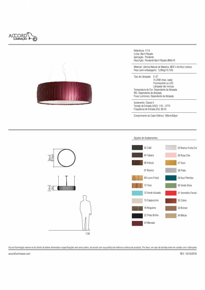 Pendente Accord Barril Ripado 7L E27 Ø900x190mm 1114