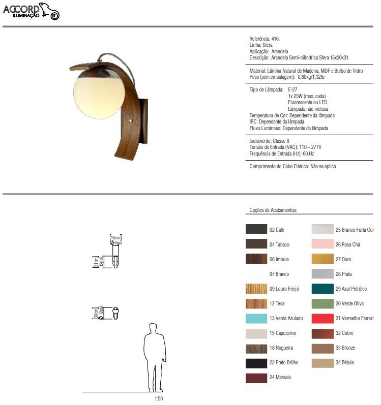 Arandela Accord Semi-Cilíndrica Sfera 1L E27 150x310x350mm 416