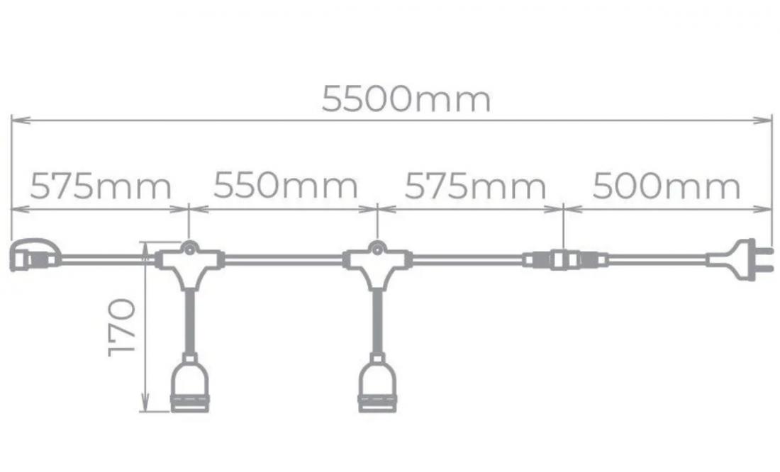 Cabo Porta Lâmpadas Stella Hang 8L E27 IP65 5,50m Preto STH7099