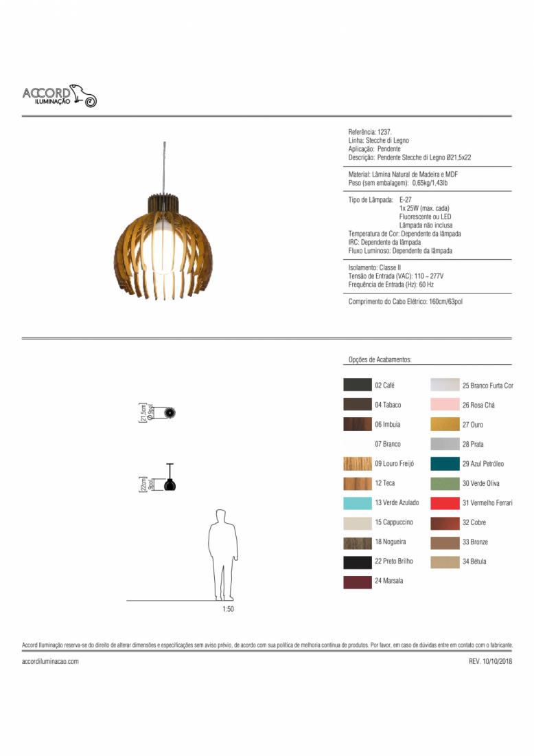 Pendente Accord Stecche Di Legno 1L E27 Ø215x220mm 1237