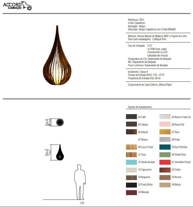 Abajur Accord Capadócia com Cristal 1L E27 Ø380x800mm 7021
