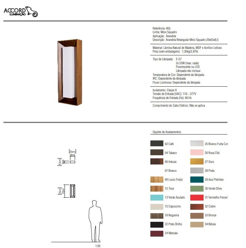 Arandela Accord Meio Squadro 2L E27 200x85x550mm 403