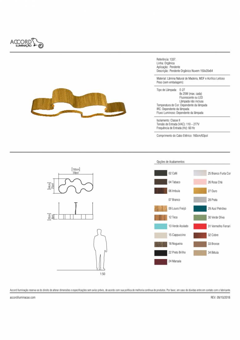 Pendente Accord Orgânico Nuvem 8L E27 1500x640x200mm 1337