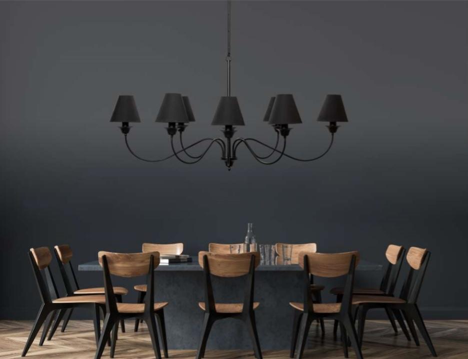 Lustre Horizontal Foco Metallo LU405/8 Cúpulas Tecido 8L E27 1400x670x480mm