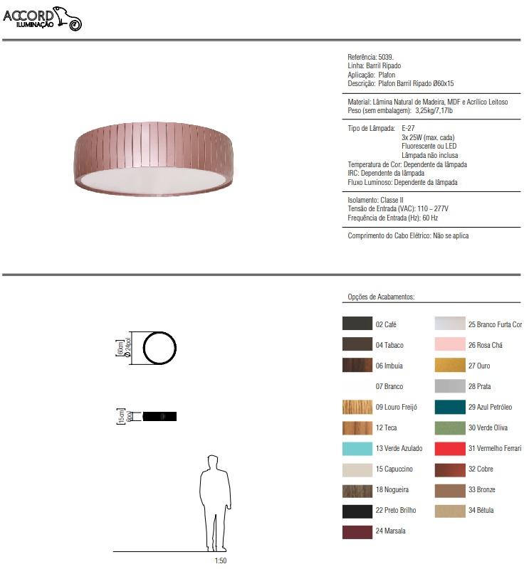 Plafon Accord Barril Ripado 3L E27 Ø600x150mm 5039