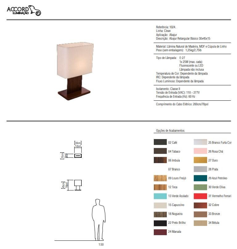Abajur Accord Retangular 1L E27 300x150x450mm 1024