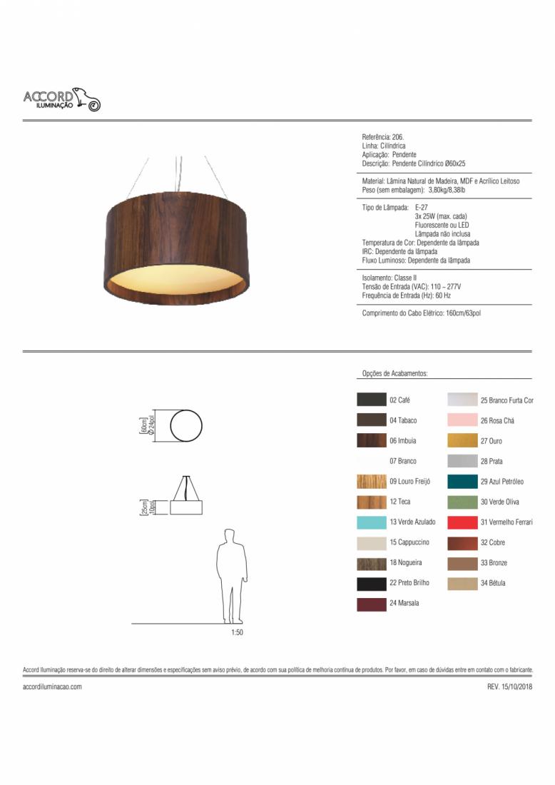 Pendente Accord Cilíndrico em Madeira 3L E27 Ø600x250mm 206
