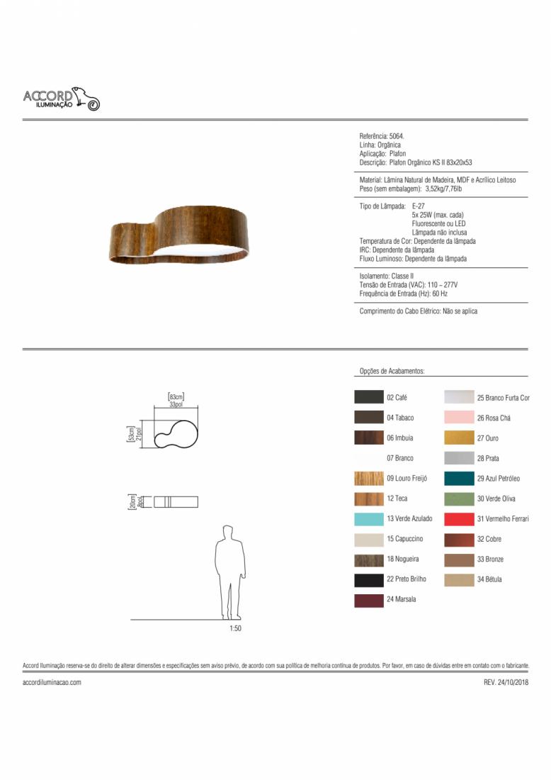 Plafon Accord Orgânico KS II 5L E27 850x200x520mm 5064