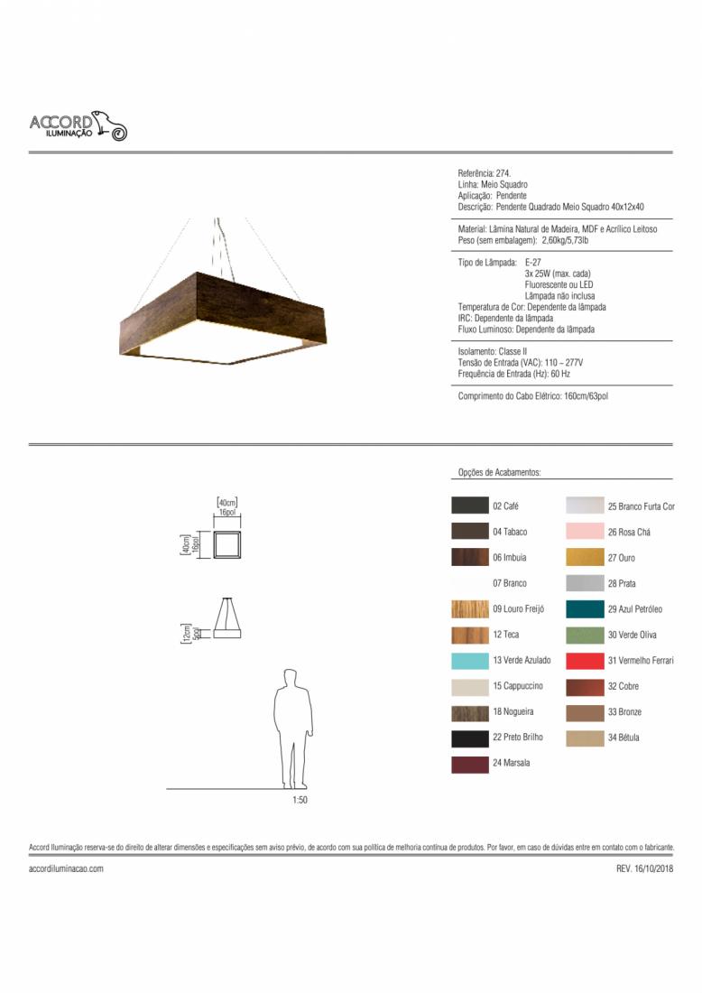 Pendente Accord Quadrado Meio Squadro 3L E27 400x400x120mm 274