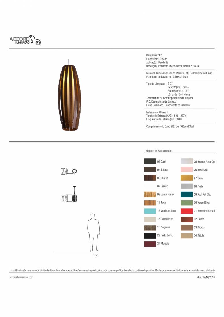 Pendente Accord Aberto Barril Ripado 1L E27 Ø150x340mm 303