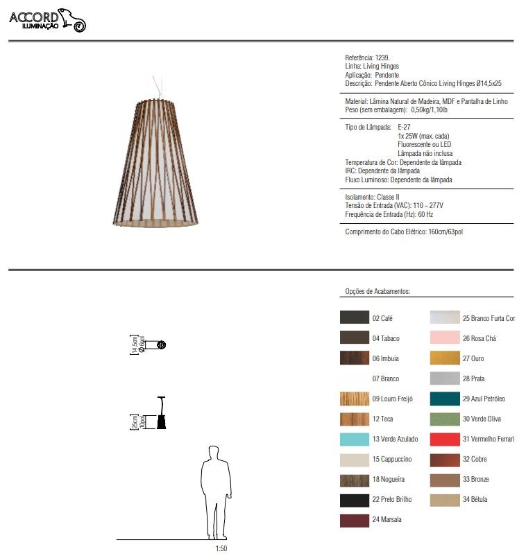 Pendente Accord Aberto Cônico Living Hinges 1L E27 Ø145x250mm 1239
