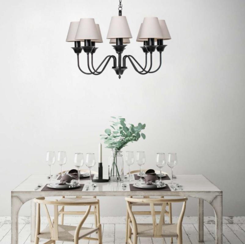 Lustre Foco Metallo Belga Cúpulas Tecido 8L E27 Ø700x480mm LU 409/8