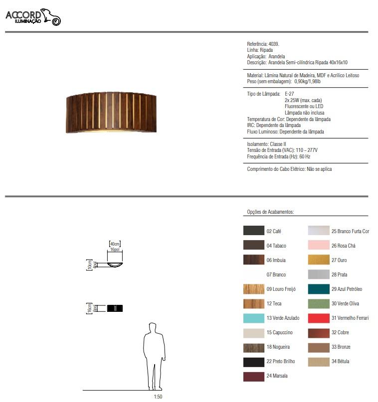 Arandela Accord Semi-Cilíndrica Ripada 2L E27 Ø400x100x160mm 4039