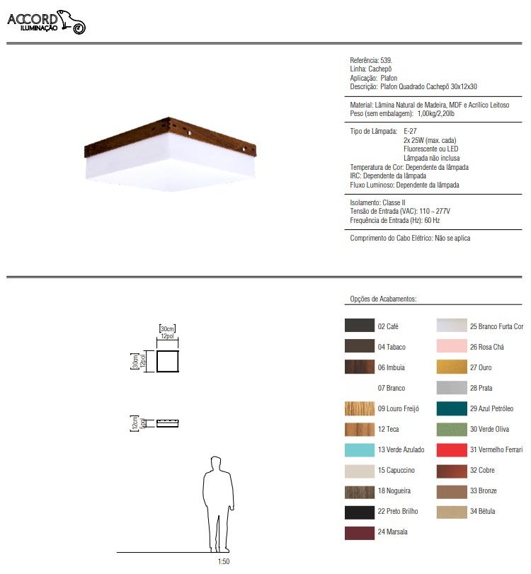 Plafon Accord Cachepot Madeira e Acrílico 2L E27 300x300x120mm 539