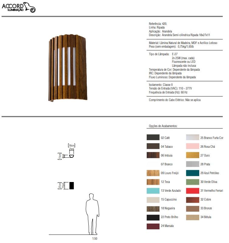 Arandela Accord Semi-Cilíndrica Ripada 2L E27 180x110x300mm 420