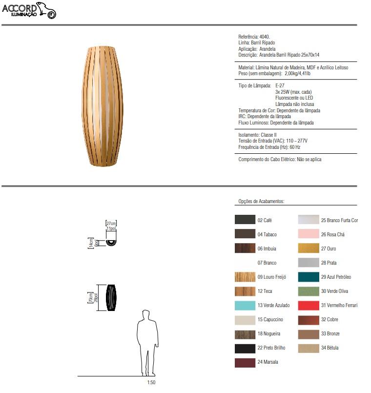 Arandela Accord Barril Ripado 3L E27 Ø280x140x1000mm 4041