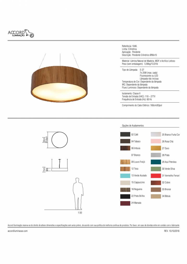 Pendente Accord Cilíndrico 7L E27 Ø900x180mm 1040