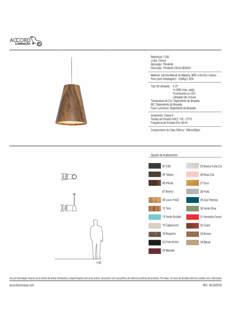 Pendente Accord Cônico Liso 1L E27 Ø250x200mm 1130