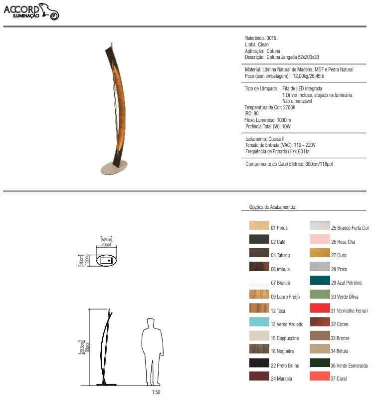 Coluna Accord Jangada 12 watts 2700K Bivolt 530x300x2040mm 3015