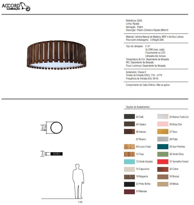 Plafon Accord Cilíndrico Ripado 3L E27 Ø600x150mm 5034