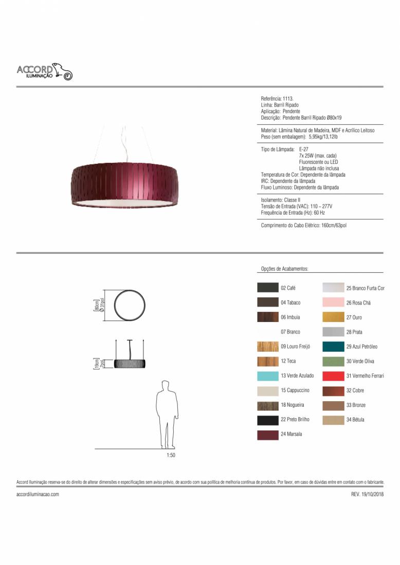 Pendente Accord Barril Ripado 7L E27 Ø800x190mm 1113