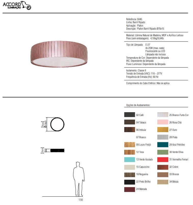 Plafon Accord Barril Ripado 4L E27 Ø700x150mm 5040