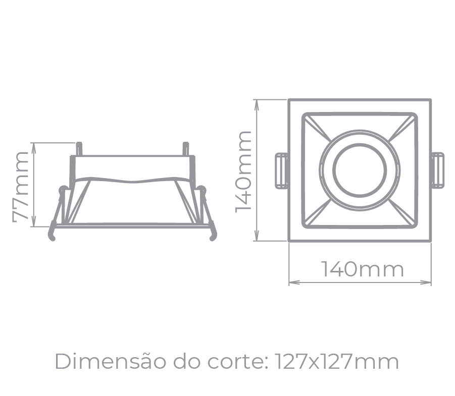 Spot Embutido Direcionável Stella Square Preto PAR30 140x140mm STH8925PTO