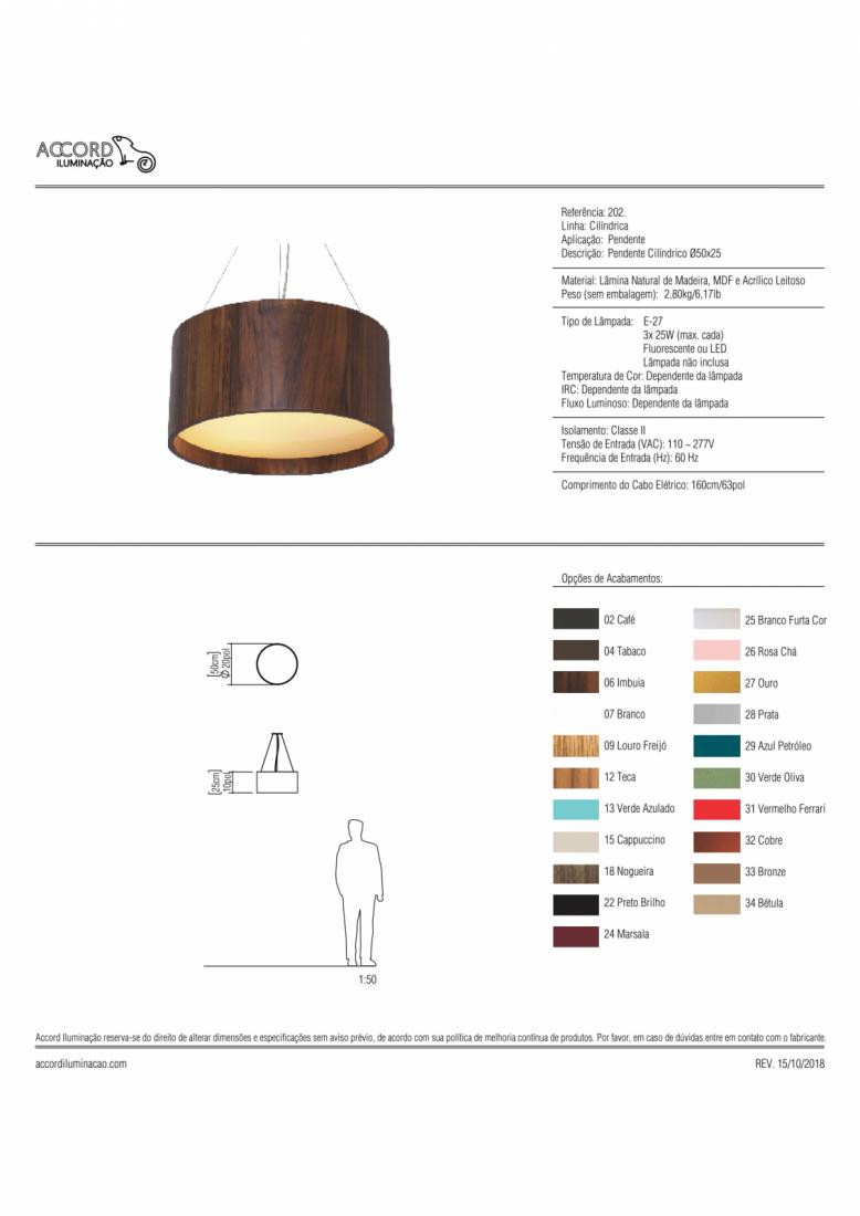 Pendente Accord Cilíndrico em Madeira 3L E27 Ø500x250mm 202