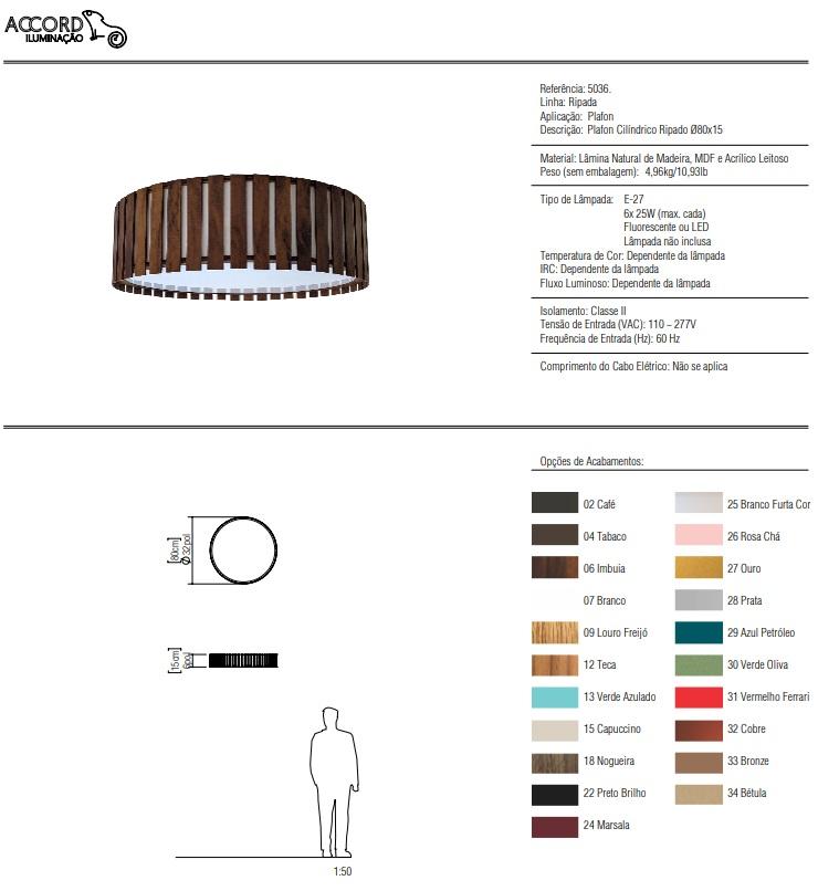 Plafon Accord Cilíndrico Ripado 6L E27 Ø800x150mm 5036