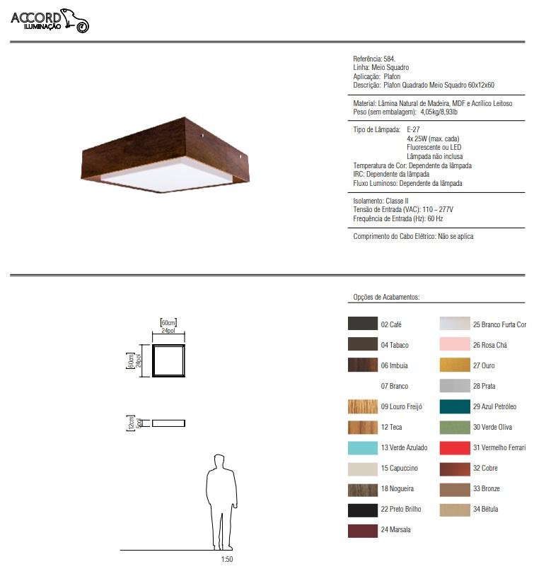 Plafon Accord Meio Squadro 4L E27 600x600x120mm 584