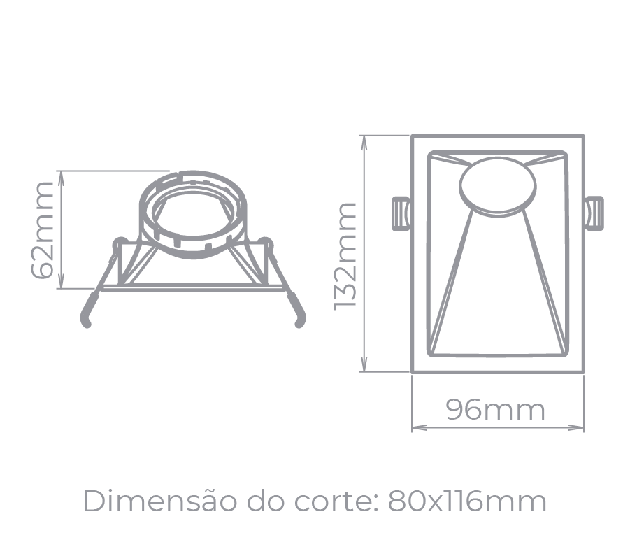 Spot Embutido Angular Stella Square Angle Preto 40° Dicróica 132x96mm STH8975PTO