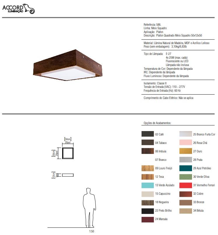 Plafon Accord Meio Squadro 4L E27 500x500x120mm 586