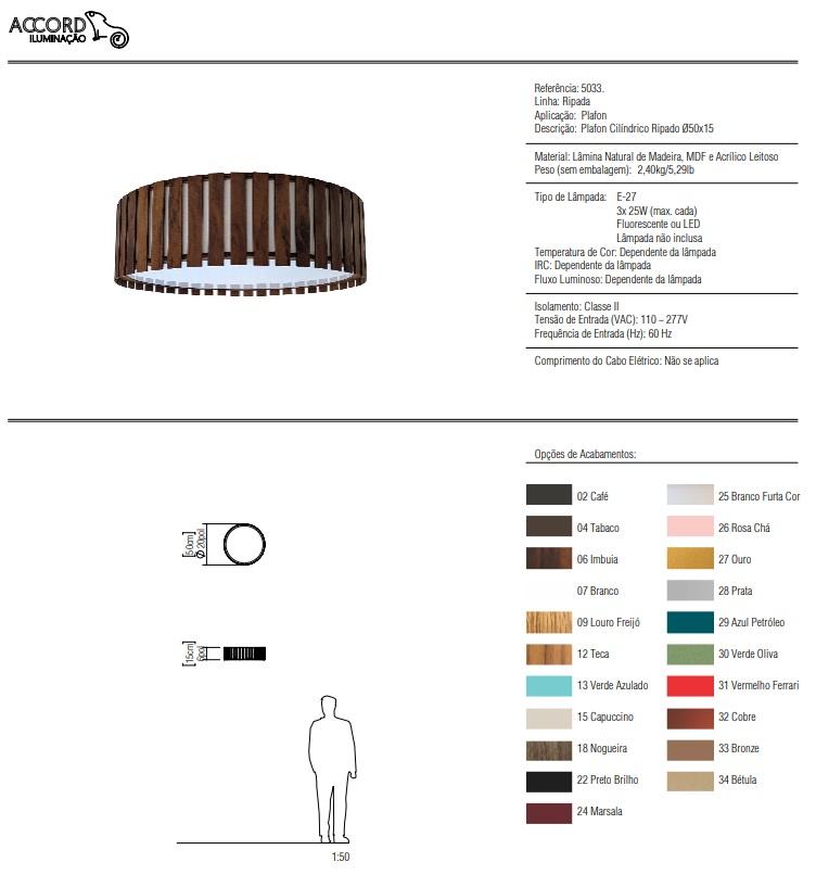 Plafon Accord Cilíndrico Ripado 3L E27 Ø500x150mm 5033