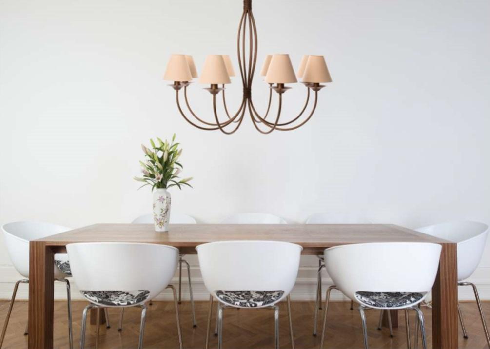 Lustre Foco Metallo Puntas Cúpulas Tecido 8L E27 Ø1000x950mm LU 400/8