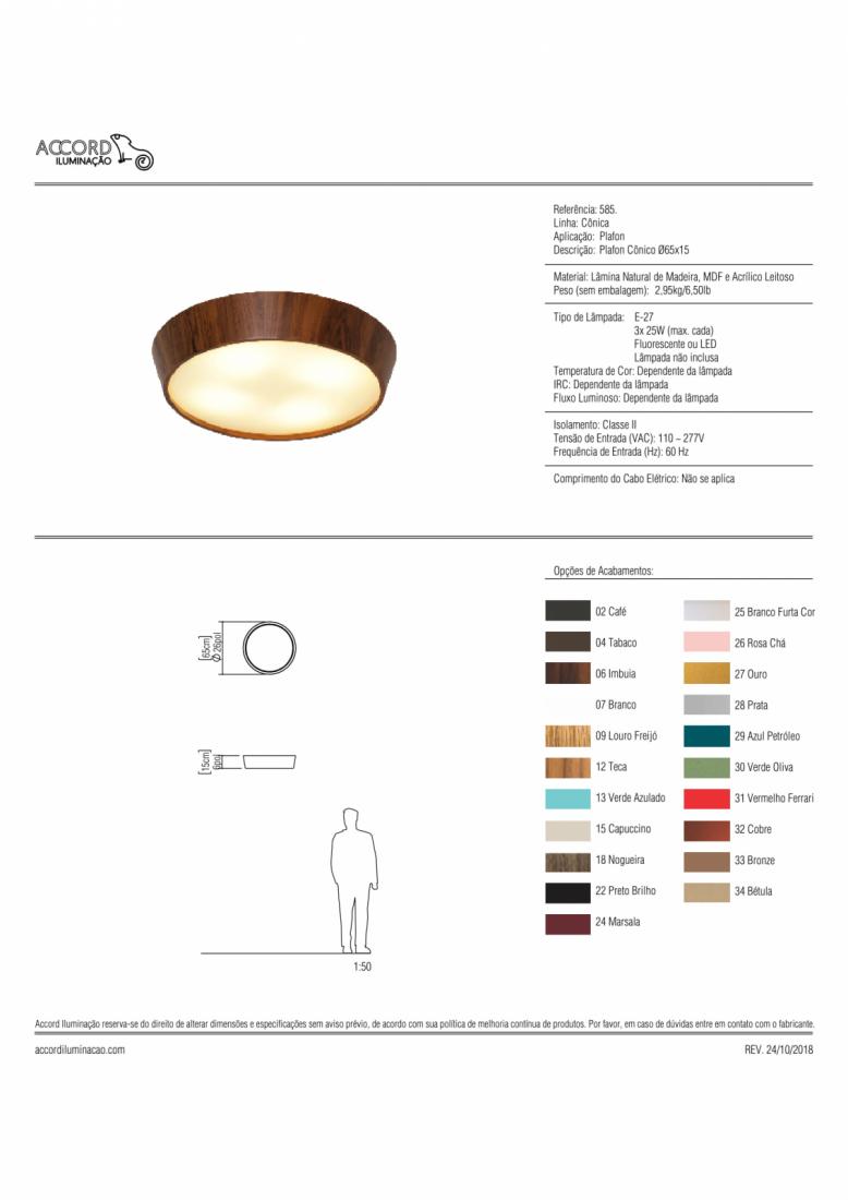 Plafon Accord Cônico Liso 3L E27 Ø650x180mm 585