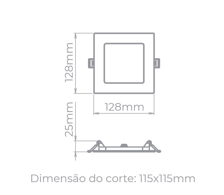 Painel Embutir Stella 6 Watts 3000K 120° 128x128mm STH9951Q/30