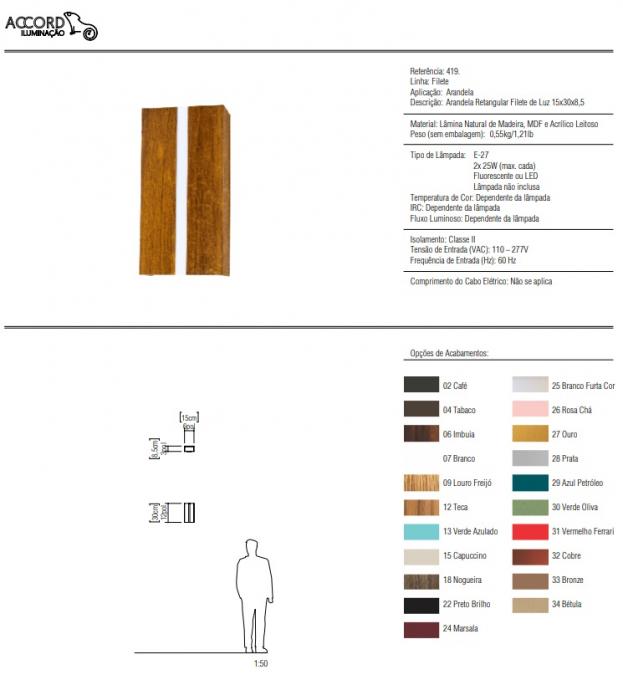 Arandela Accord Retangular Clean Filete de Luz 2L E27 150x85x300mm 419
