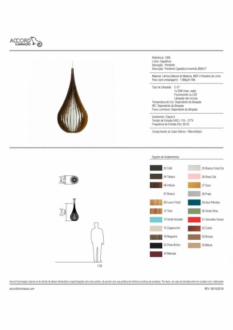 Pendente Accord Capadócia Invertida 1L E27 Ø380x770mm 1309