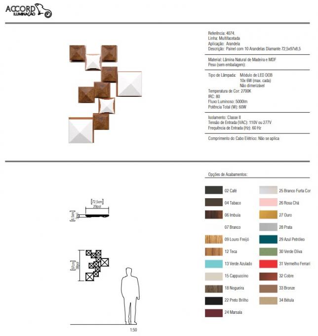 Arandela Accord Painéis de Arandelas Diamante 10L G9 725x85x970mm 4074