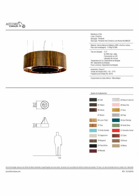 Pendente Accord Anel Cilíndrico Aberto 35 Watts 2700K Bivolt Ø600x250mm 215LED