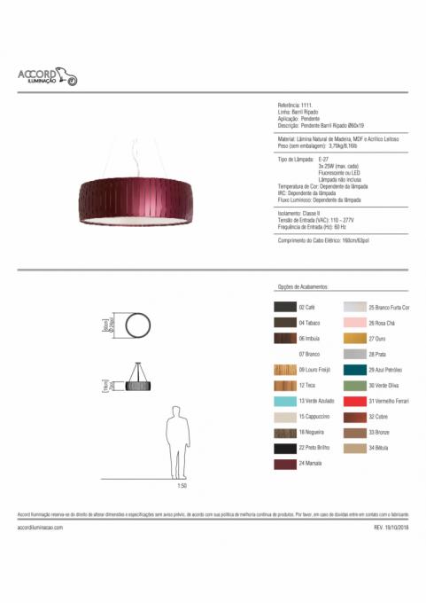 Pendente Accord Barril Ripado 3L E27 Ø600x190mm 1111