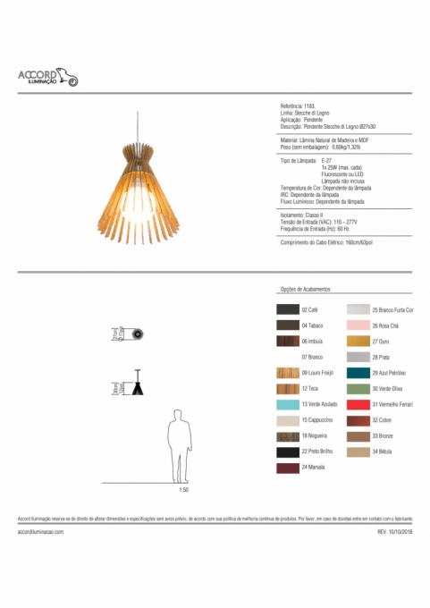 Pendente Accord Stecche Di Legno 1L E27 Ø270x300mm 1183
