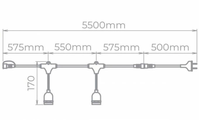 Cabo Porta Lâmpadas Stella Hang 8L E27 IP65 5,50m Preto STH7099