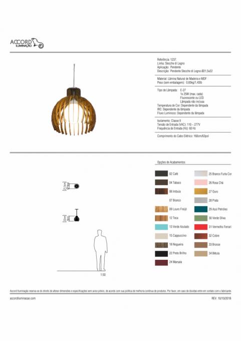 Pendente Accord Stecche Di Legno 1L E27 Ø215x220mm 1237