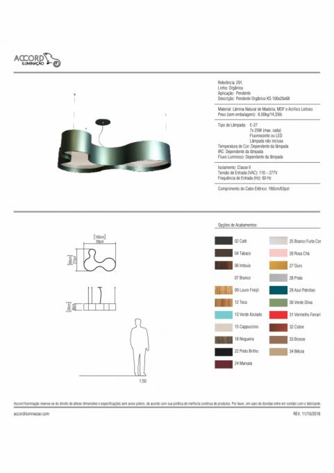 Pendente Accord Orgânico Semi Cilíndrico KS 7L E27 1000x200x680mm 291