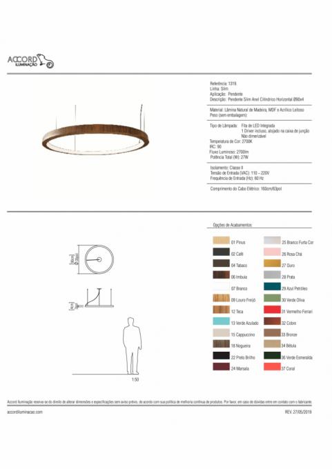 Pendente Accord Anel Horizontal 32 Watts 2700K Bivolt Ø900x30mm 1319LED