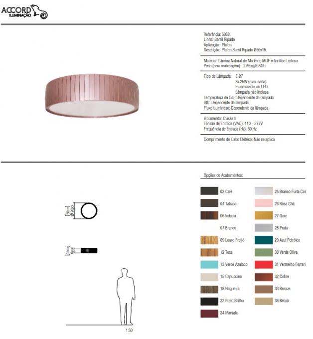 Plafon Accord Barril Ripado 3L E27 Ø500x150mm 5038