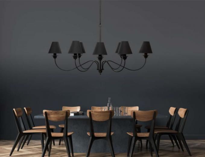 Lustre Horizontal Foco Metallo LU405/8 Cúpulas Tecido 8L E27 1400x670x480mm